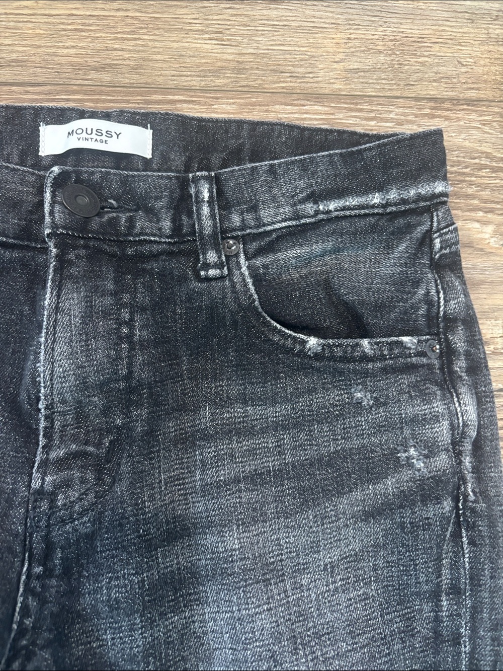 Moussy Vintage Glendele Skinny Distressed Raw Hem Jeans Black Womens Size 28 est - Picture 4 of 15